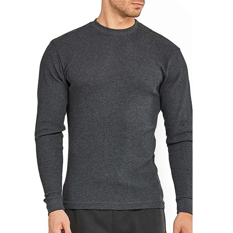 Men's Casual Round Neck Solid Waffle Long Sleeve T-Shirt 00423435Y sold by Manly