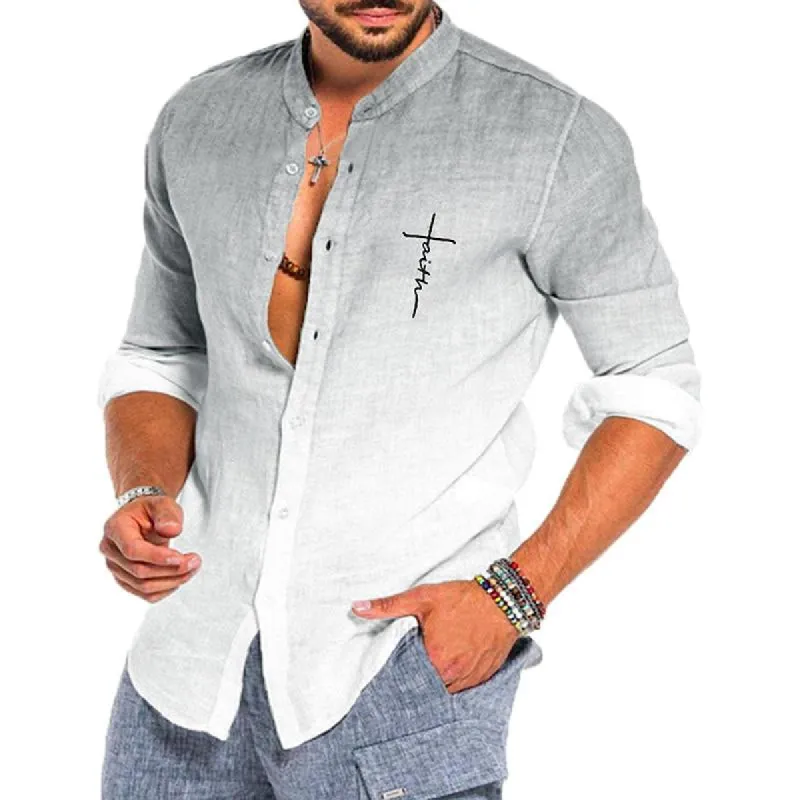 Men's Casual Letter Print Gradient Long Sleeve Lapel Shirt 85276063M sold by Manly