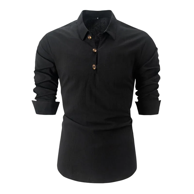 Men's Casual Cotton Linen Lapel Slim Pullover Long Sleeve Shirt 26925876M sold by Manly product image thumbnail 5