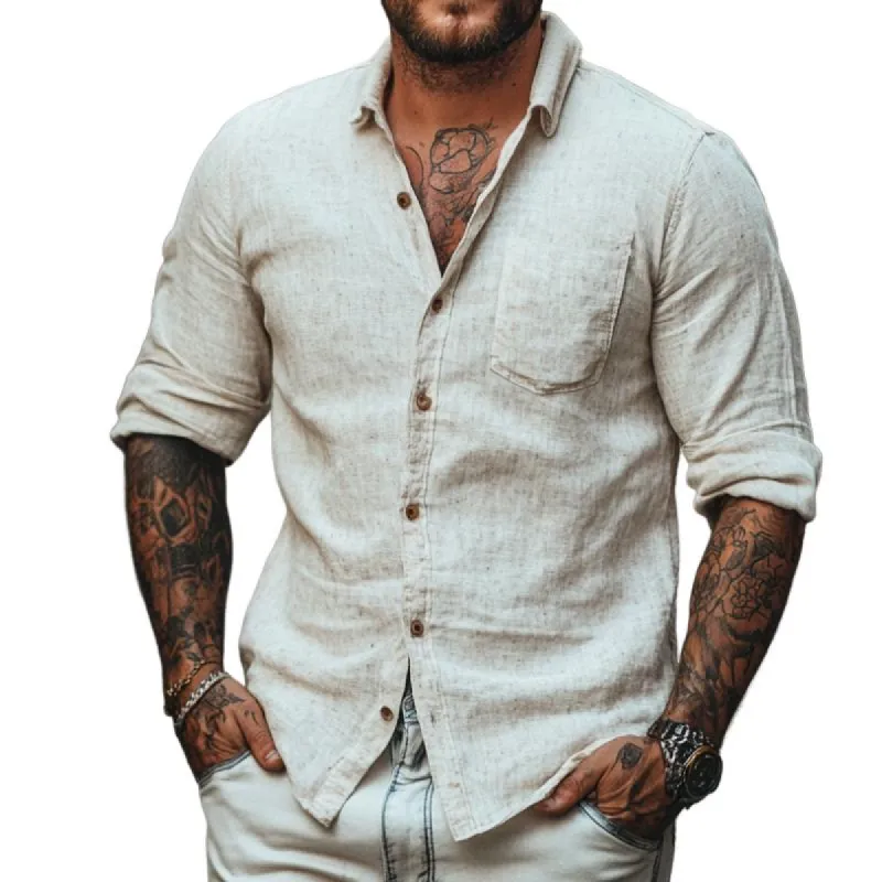 Men's Vintage Casual Lapel Pocket Long Sleeve Shirt 21698386TO sold by Manly