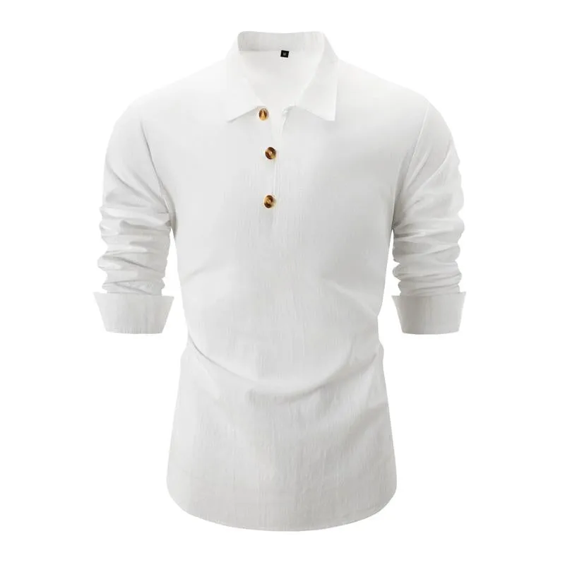 Men's Casual Cotton Linen Lapel Slim Pullover Long Sleeve Shirt 26925876M sold by Manly