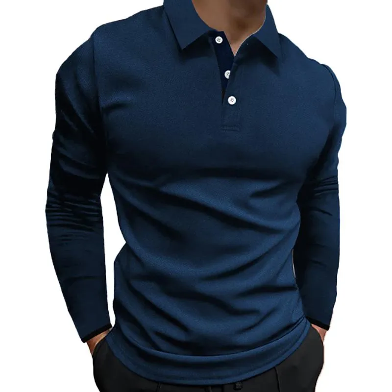 Men's Casual Solid Color Lapel Long Sleeve POLO Shirt 97460501Y sold by Manly