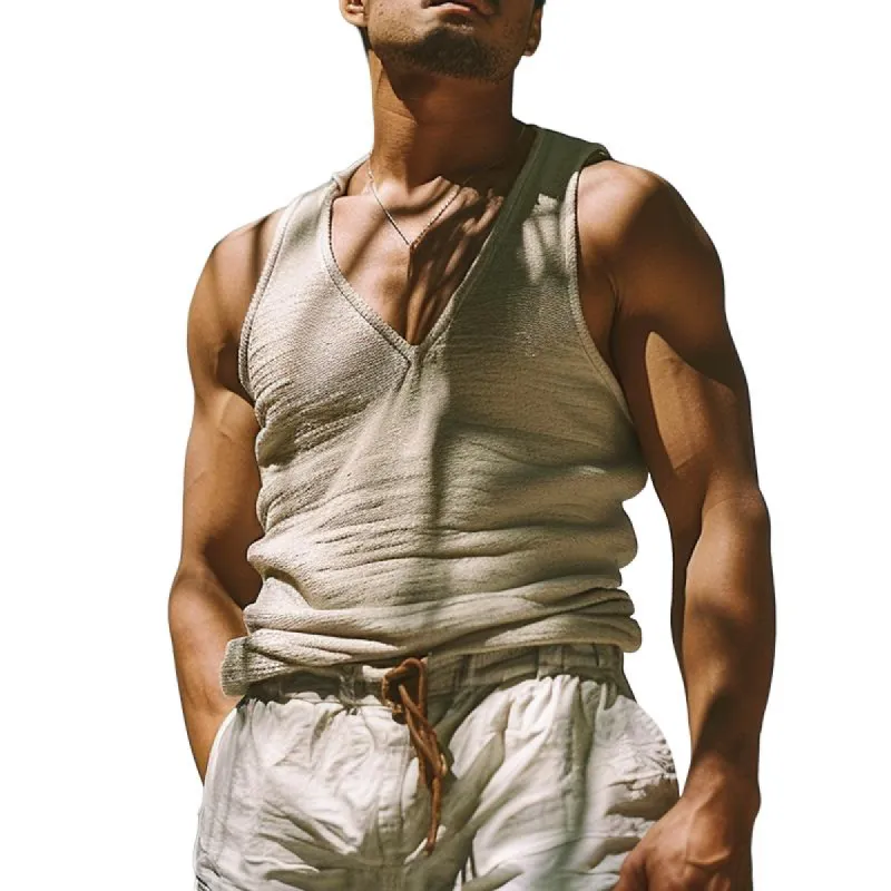 Men's Solid Color Casual V-Neck Tank Top 20537902X sold by Manly