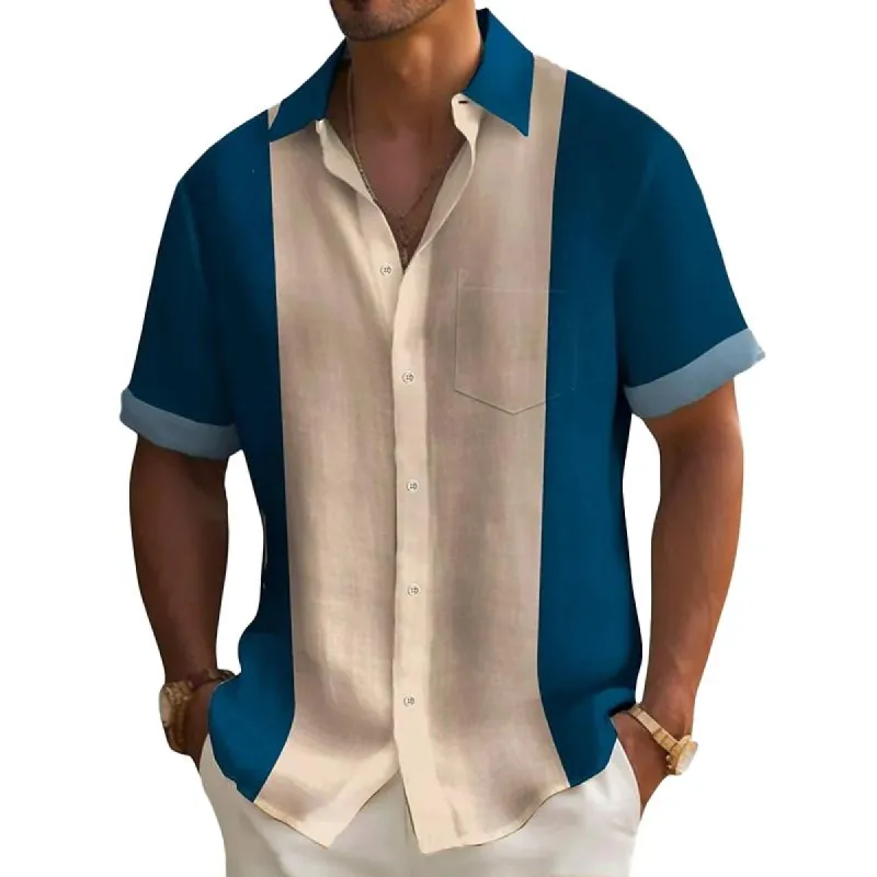 Men's Colorblock Lapel Short Sleeve Casual Shirt 69793022Z sold by Manly