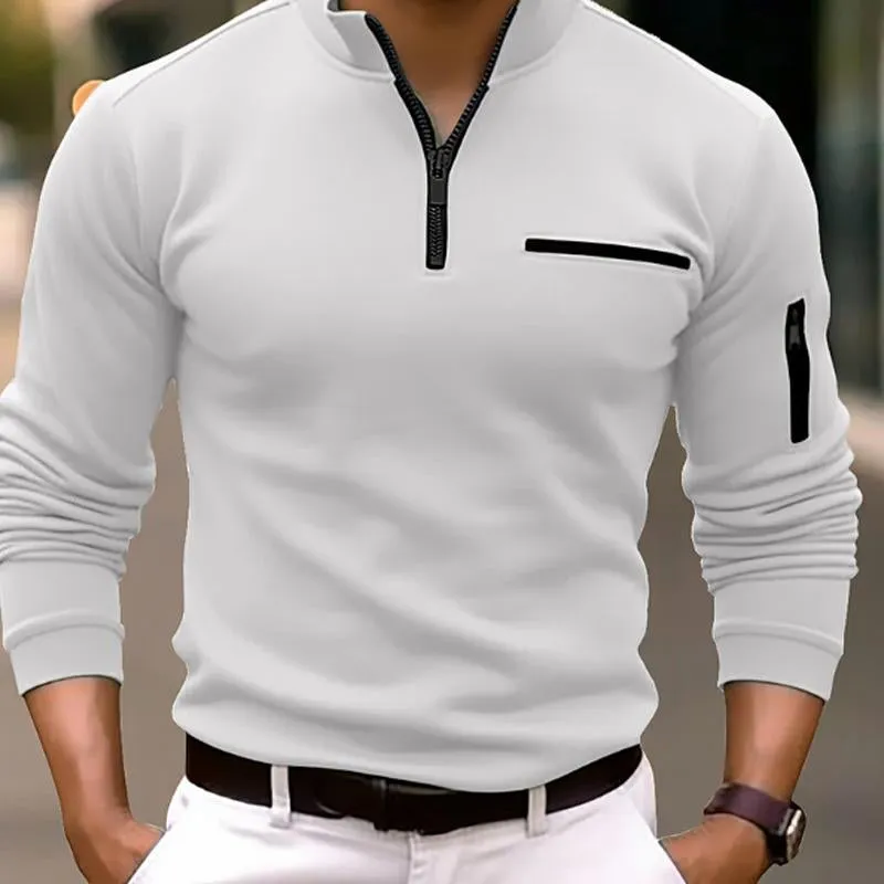 Men'S Casual Solid Color Zipper Polo Shirt 71126757Y sold by Manly product image thumbnail 3