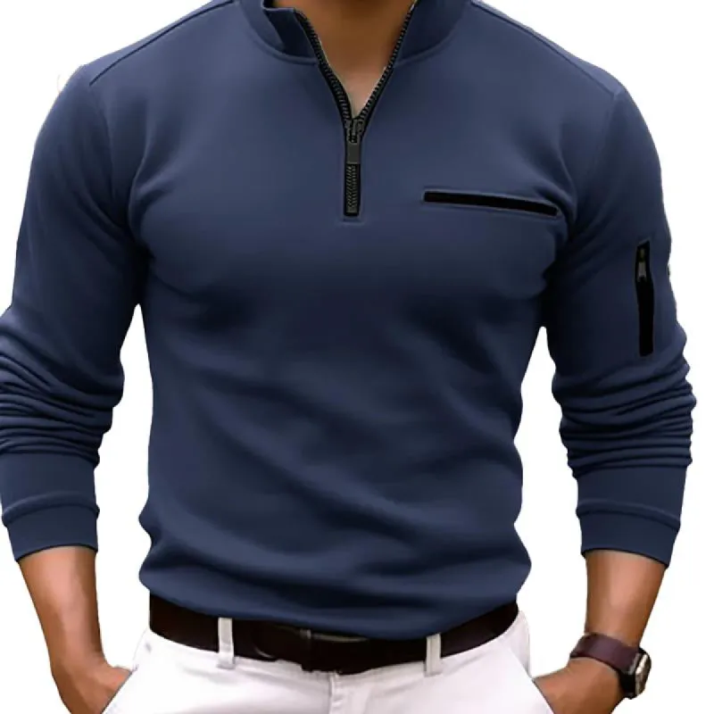Men'S Casual Solid Color Zipper Polo Shirt 71126757Y sold by Manly