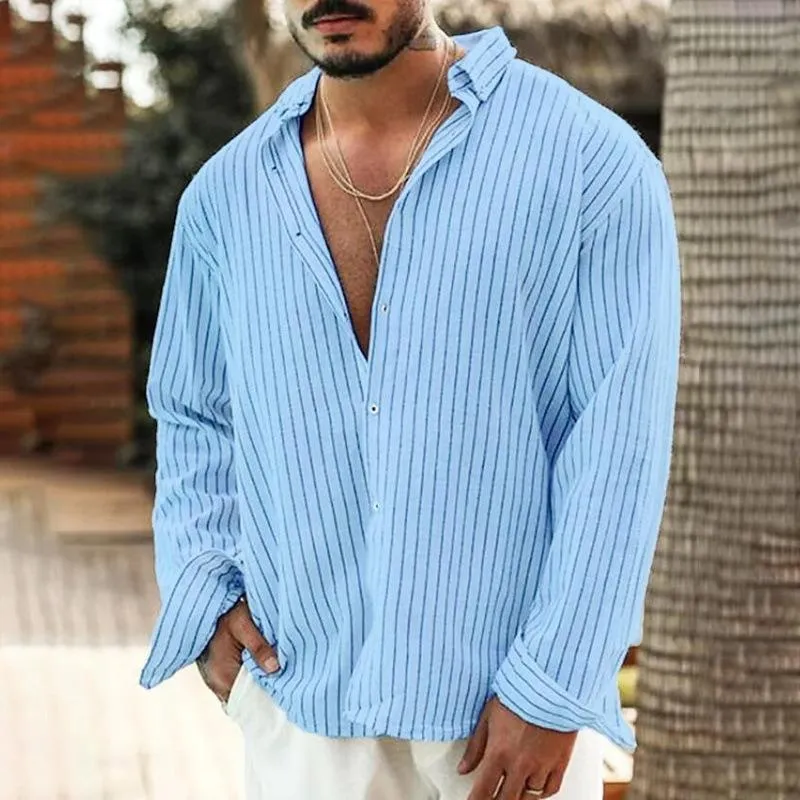 Men's Loose Striped Lapel Long Sleeve Shirt 92359154Z sold by Manly product image thumbnail 2