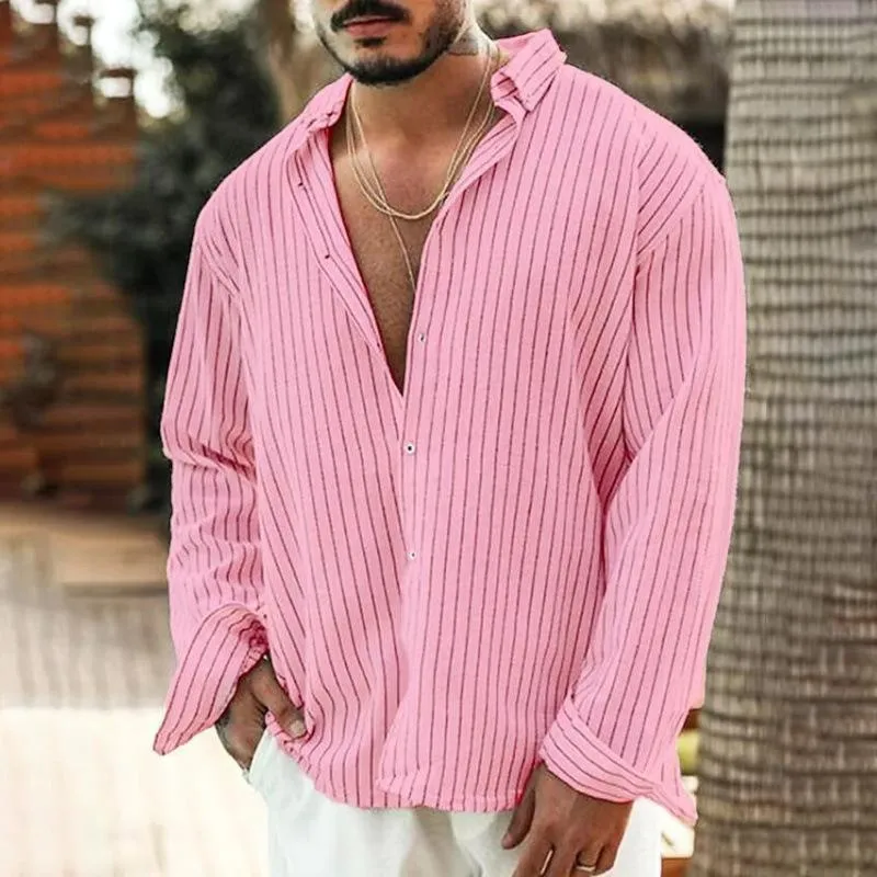 Men's Loose Striped Lapel Long Sleeve Shirt 92359154Z sold by Manly product image thumbnail 4