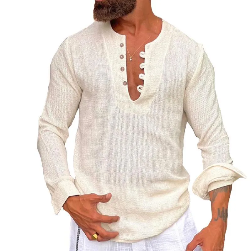 Men's Cotton and Linen Long-sleeved T-shirt 50345314TO sold by Manly
