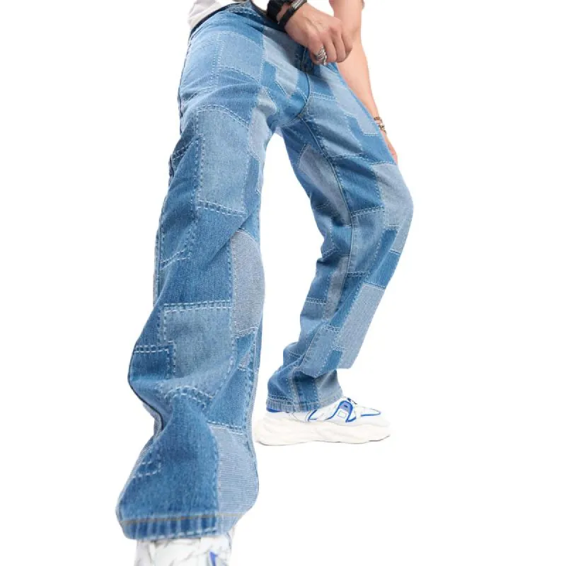 Men's Vintage Plaid Loose Wide Leg Pants Floor Mopping Jeans 10203806X sold by Manly