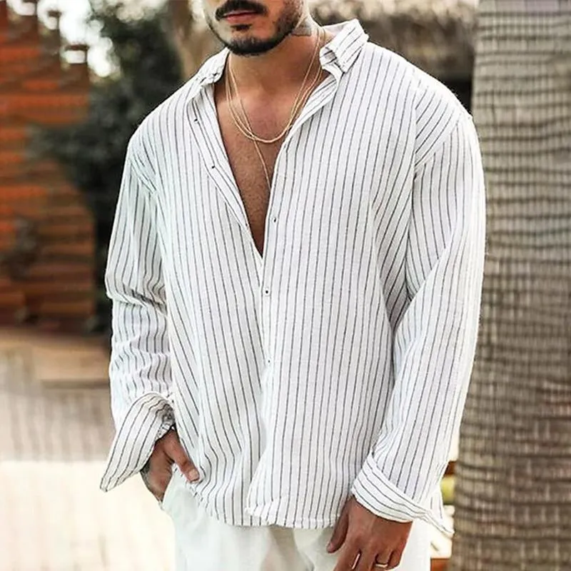 Men's Loose Striped Lapel Long Sleeve Shirt 92359154Z sold by Manly product image thumbnail 3