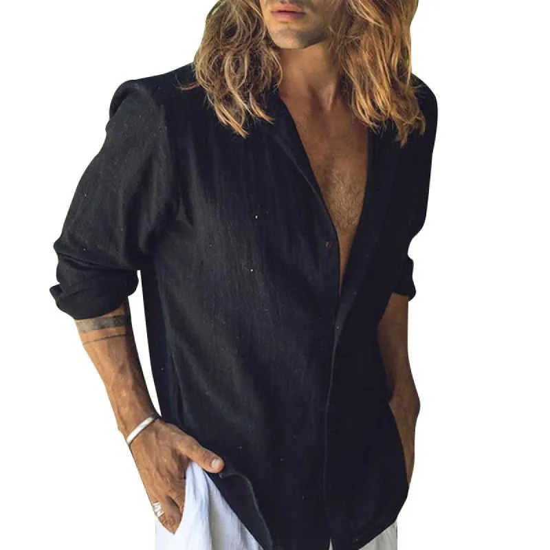 Men's Casual Solid Color Long Sleeve Shirt 37619528Y sold by Manly