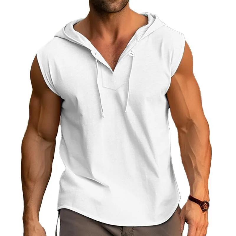 Men's Casual Muscle Solid Color Hooded Tank Top 89662025Y sold by Manly