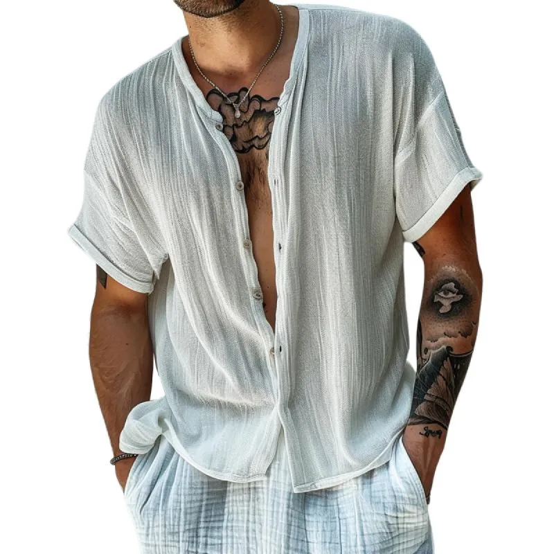 Men's Solid Loose Breathable Short Sleeve Casual Shirt 28204936Z sold by Manly