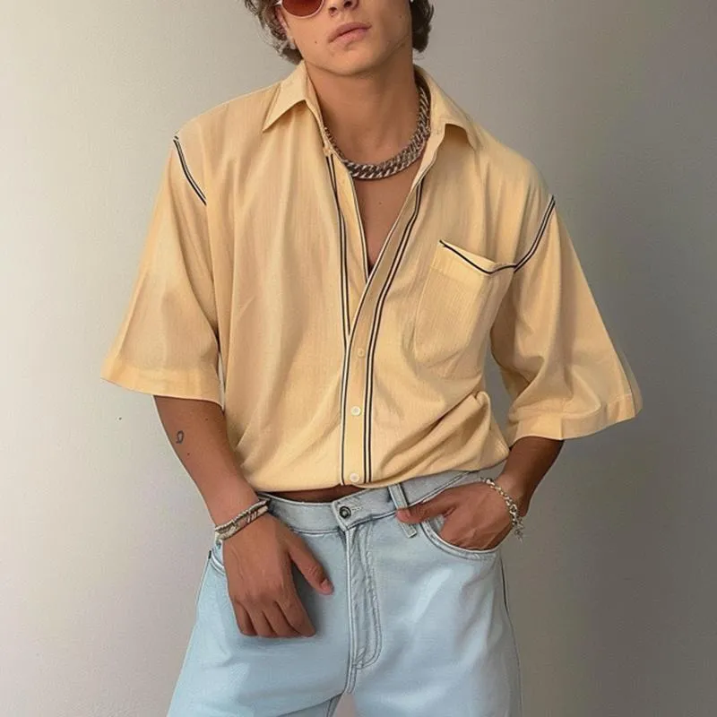 Men's Retro Casual Cotton and Linen Pocket Short Sleeve Shirt 26852275TO sold by Manly product image thumbnail 2