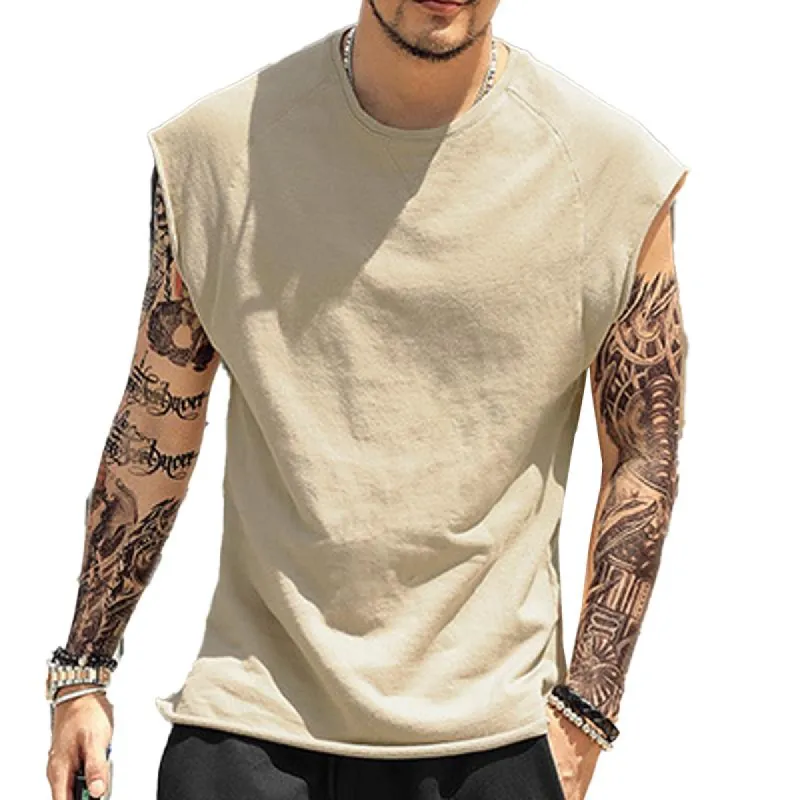Men's Round Neck Sleeveless Solid Color Tank Top 99843783X sold by Manly