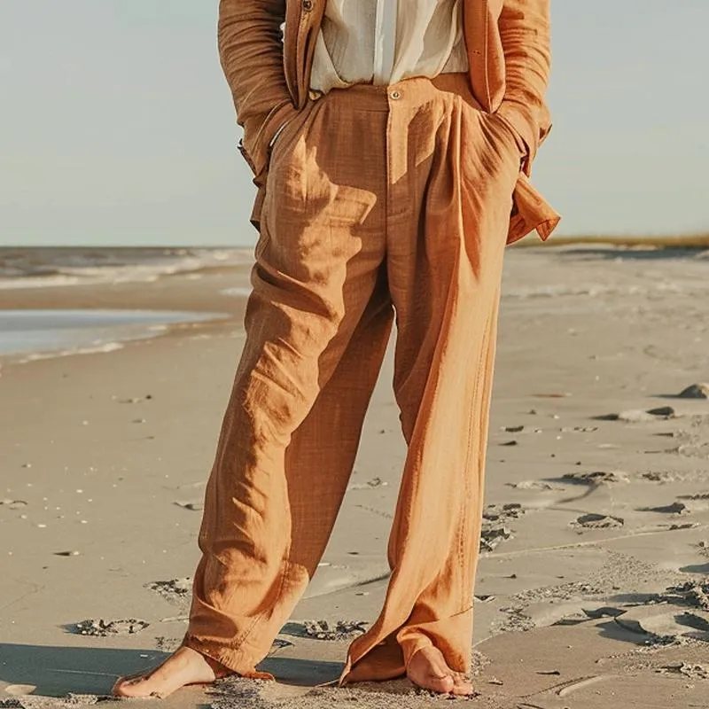 Men's Casual Solid Color Linen Blend Loose Pants 43259991M sold by Manly product image thumbnail 2