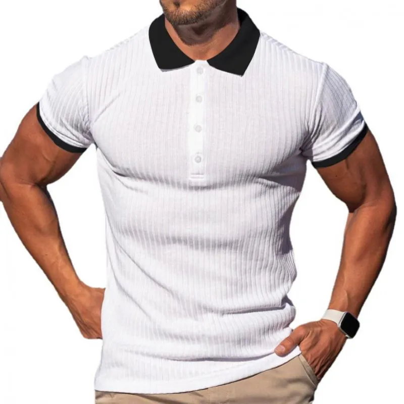 Men's Retro Contrast Slim Lapel Short Sleeve Polo Shirt 10138071M sold by Manly