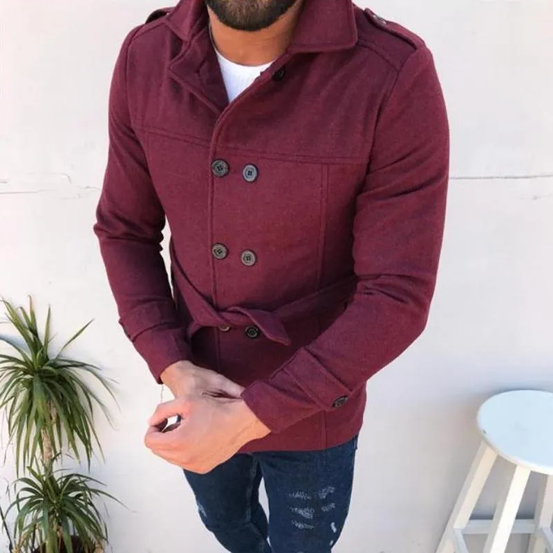 Men's Solid Color Long-sleeved Woolen Double-breasted Trench Coat 70060473X sold by Manly product image thumbnail 2