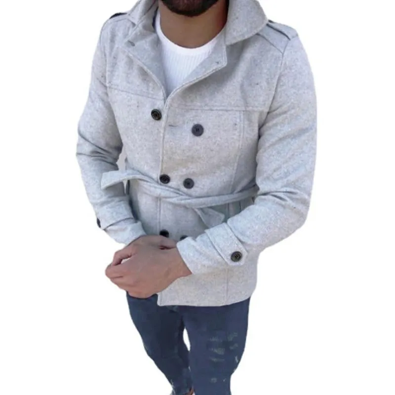 Men's Solid Color Long-sleeved Woolen Double-breasted Trench Coat 70060473X sold by Manly