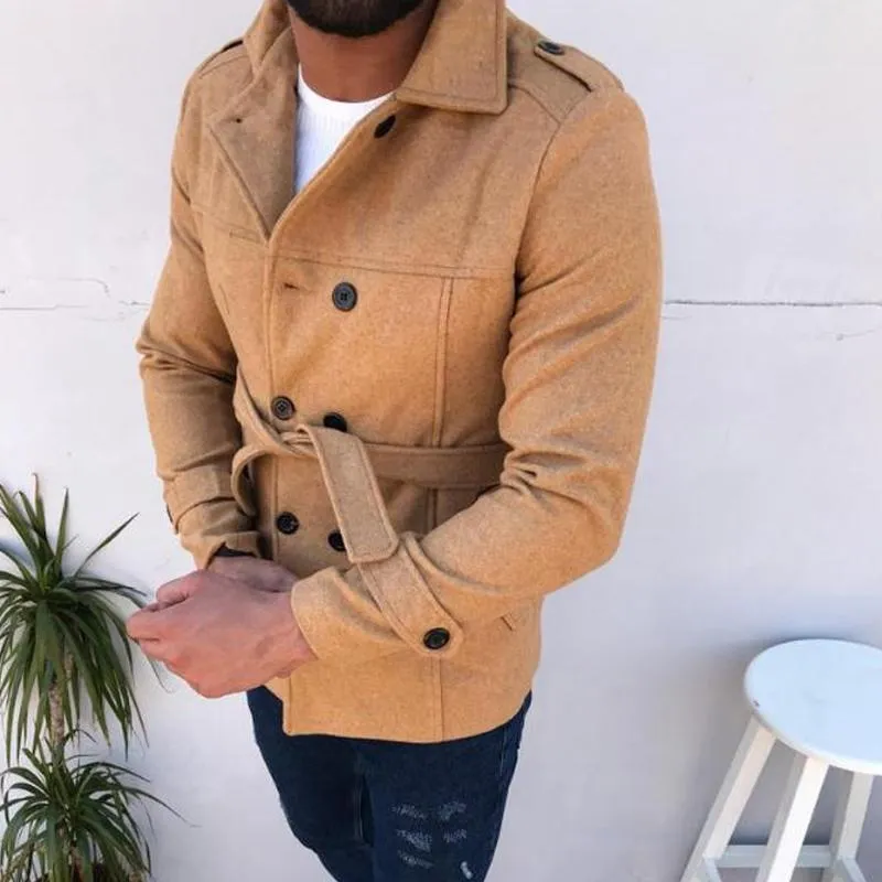 Men's Solid Color Long-sleeved Woolen Double-breasted Trench Coat 70060473X sold by Manly product image thumbnail 5