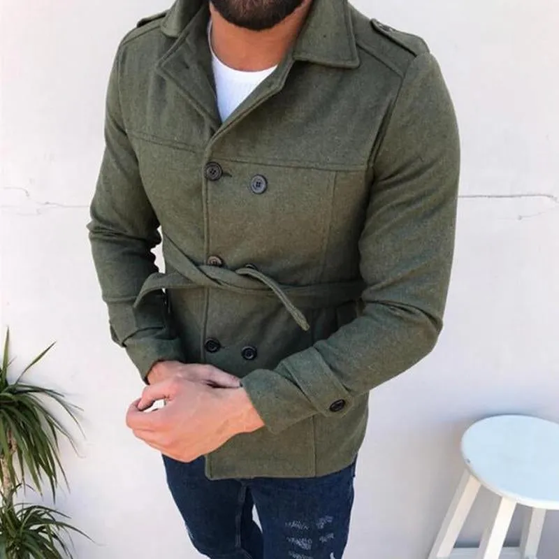 Men's Solid Color Long-sleeved Woolen Double-breasted Trench Coat 70060473X sold by Manly product image thumbnail 4