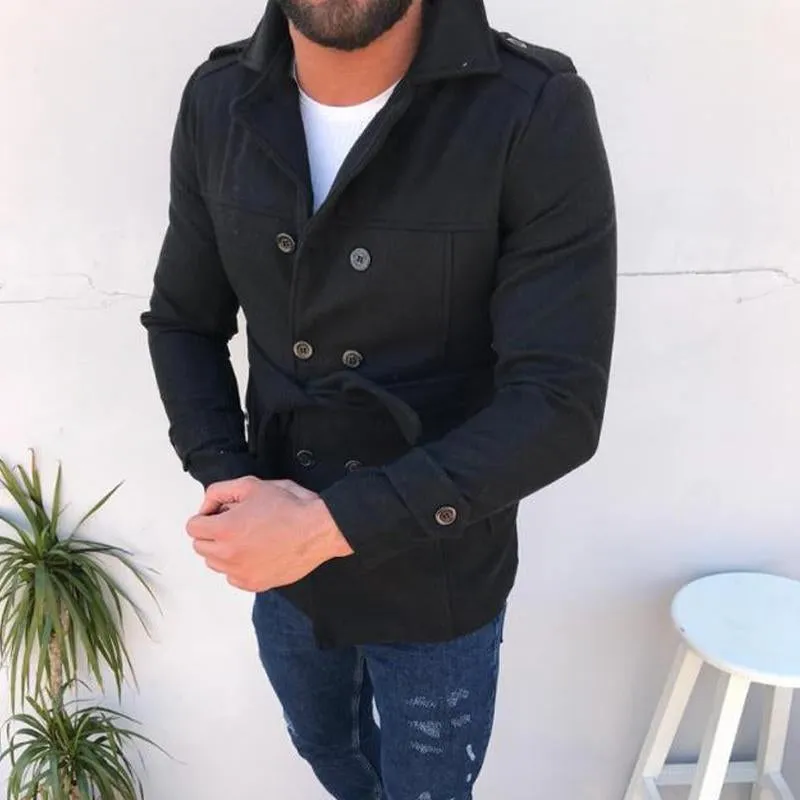 Men's Solid Color Long-sleeved Woolen Double-breasted Trench Coat 70060473X sold by Manly product image thumbnail 3