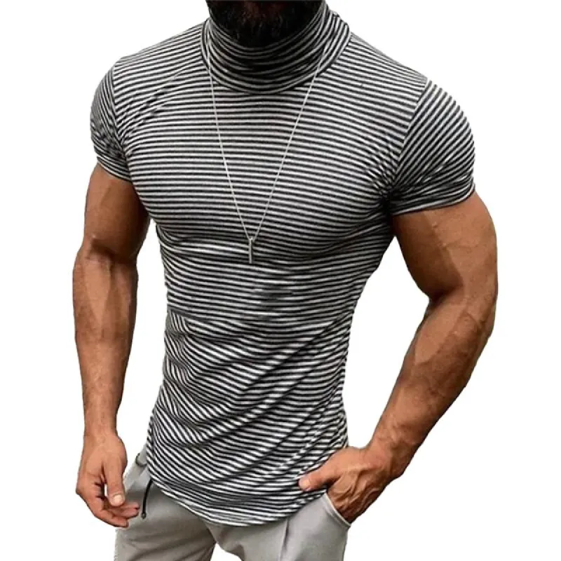 Men's High Collar Striped Short Sleeve T-shirt 88365376Z sold by Manly