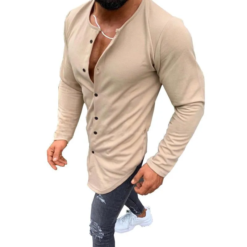 Men's Solid Color Casual Single Breasted T-Shirt Cardigan 05735806X sold by Manly