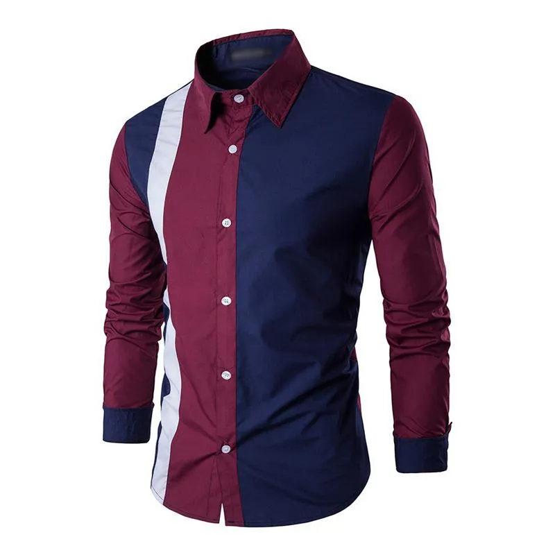 Men's Fashionable Contrast Color Splicing Lapel Slim Fit Long Sleeve Shirt 09785765M sold by Manly product image thumbnail 5