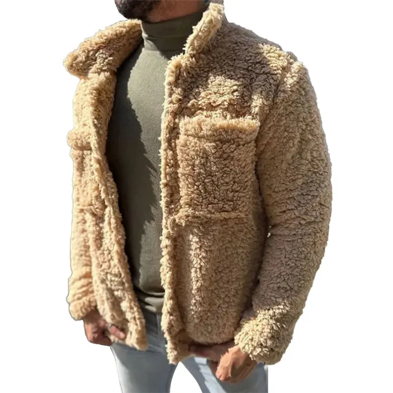 Sherpa Double-Pocket Single-Breasted Lapel Thermal Coat 12654009D sold by Manly