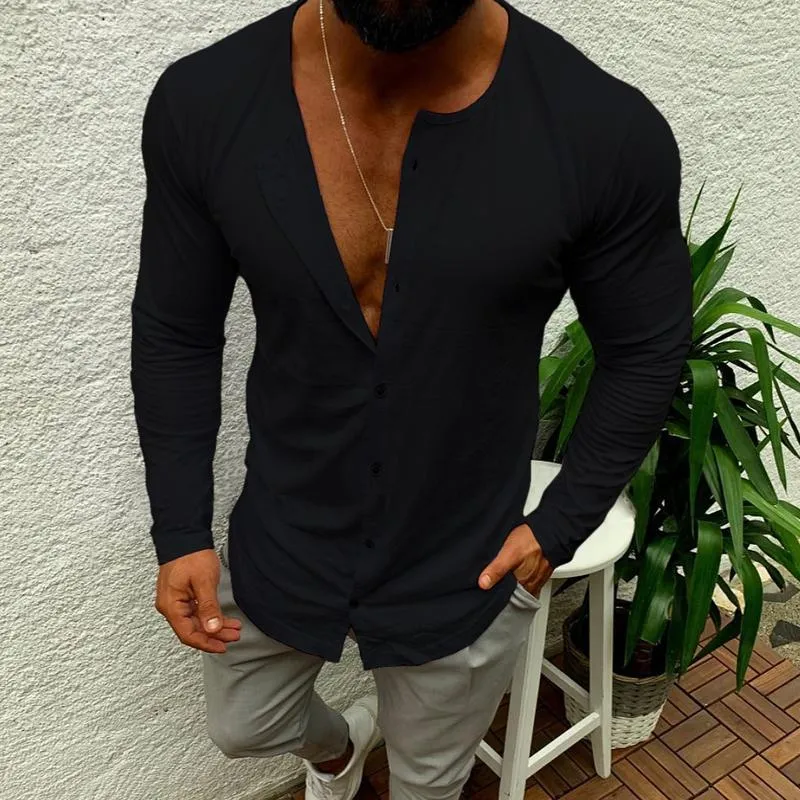 Men's Solid Color Casual Single Breasted T-Shirt Cardigan 05735806X sold by Manly product image thumbnail 5