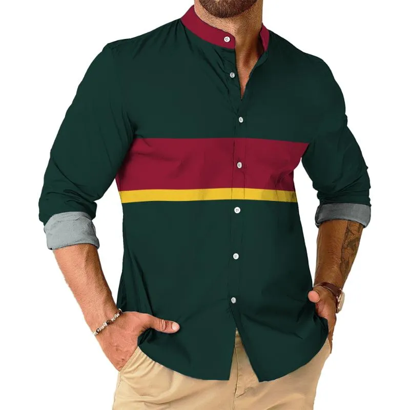 Men's Casual Color Block Stand Collar Shirt 44645496TO sold by Manly