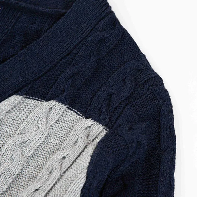 Men's Retro Color Contrast Knitted Cardigan V-neck Long-sleeved Sweater Jacket 74769346X sold by Manly product image thumbnail 4