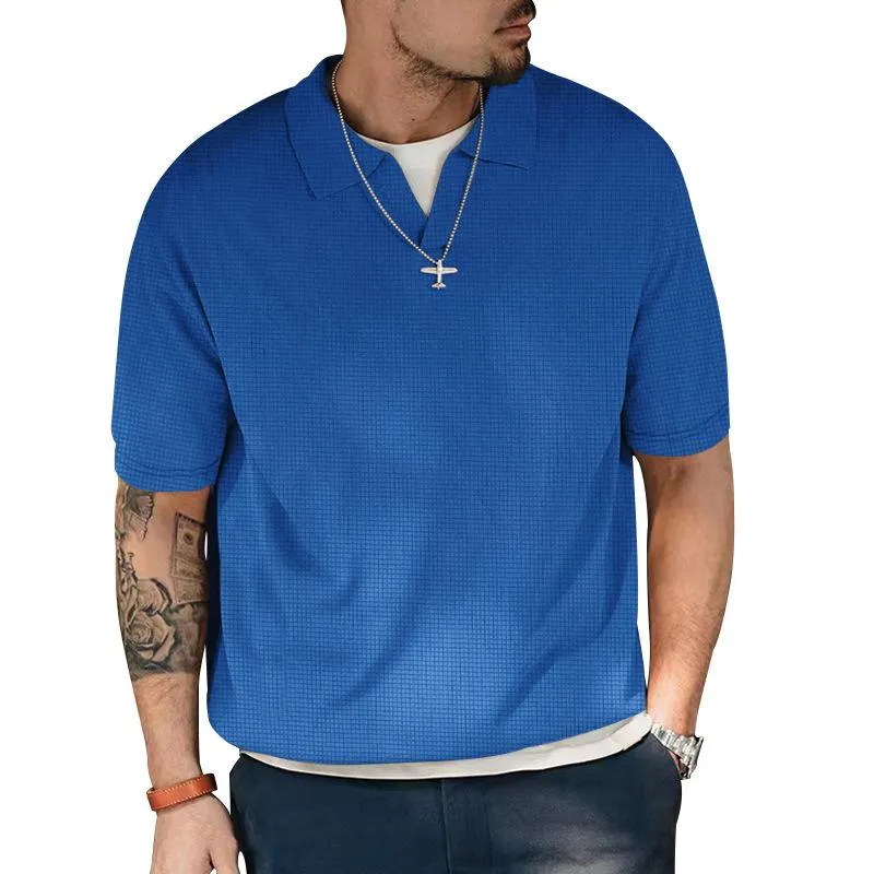 Men's Solid Lapel Waffle Short Sleeve Loose Casual Polo Shirt 94313755Z sold by Manly product image thumbnail 3