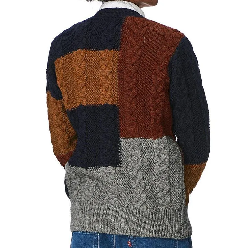 Men's Retro Color Contrast Knitted Cardigan V-neck Long-sleeved Sweater Jacket 74769346X sold by Manly product image thumbnail 2