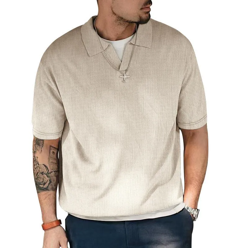 Men's Solid Lapel Waffle Short Sleeve Loose Casual Polo Shirt 94313755Z sold by Manly product image thumbnail 5