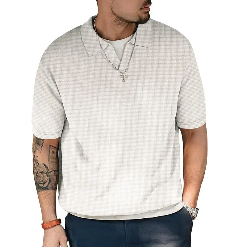 Men's Solid Lapel Waffle Short Sleeve Loose Casual Polo Shirt 94313755Z sold by Manly product image thumbnail 4