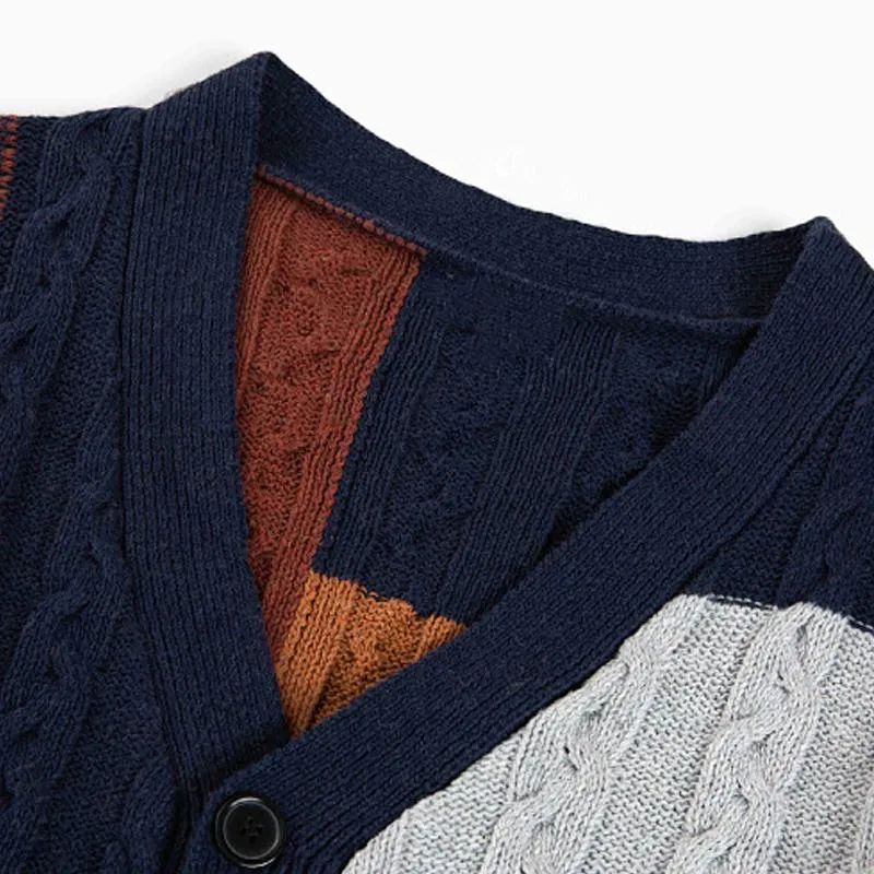 Men's Retro Color Contrast Knitted Cardigan V-neck Long-sleeved Sweater Jacket 74769346X sold by Manly product image thumbnail 5