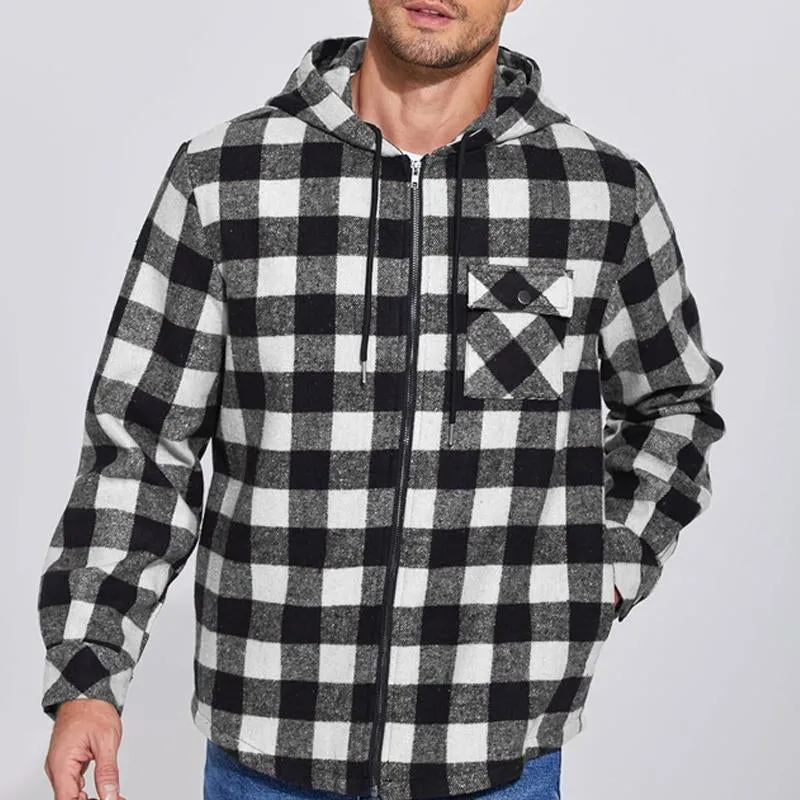 Men's Flannel Plaid Long Sleeve Hooded Casual Jacket 29905977X sold by Manly product image thumbnail 4