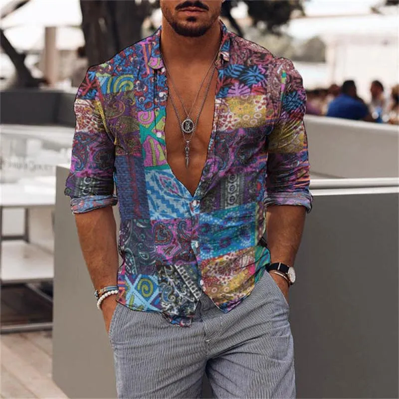 Men's Printed Lapel Long Sleeve Casual Shirt 40442844Z sold by Manly product image thumbnail 2