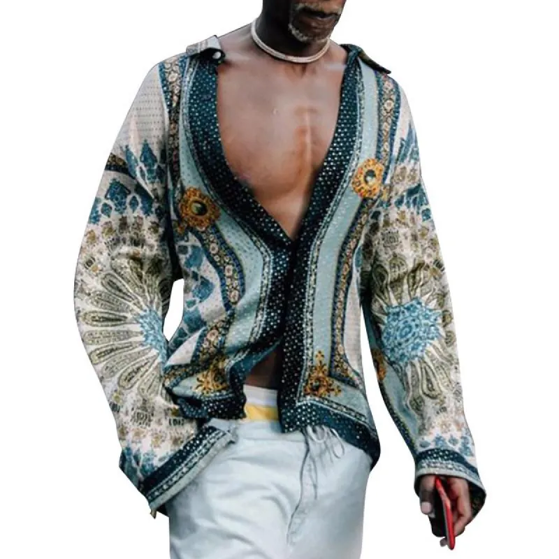 Men's Vintage Loose Printed Long -Sleeved Shirt 62998464Y sold by Manly