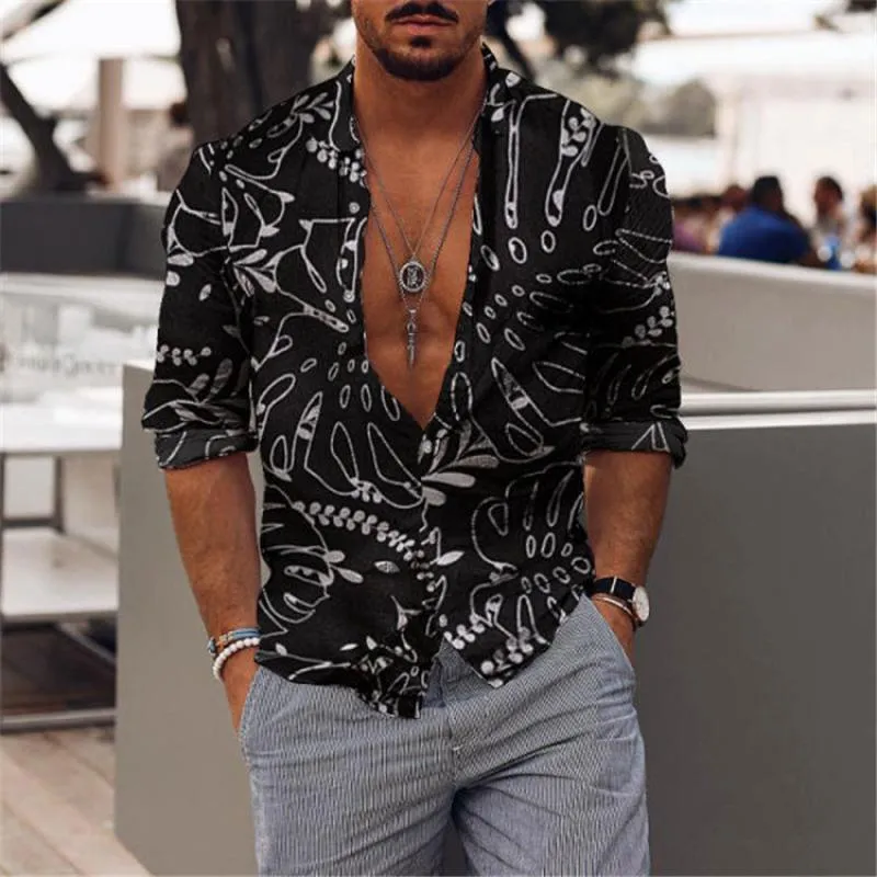 Men's Printed Lapel Long Sleeve Casual Shirt 40442844Z sold by Manly product image thumbnail 3
