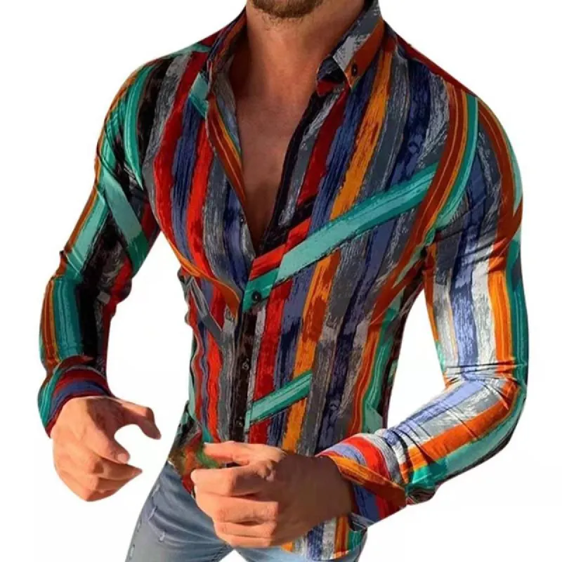 Men's Casual Striped Long Sleeve Shirt 52337360TO sold by Manly