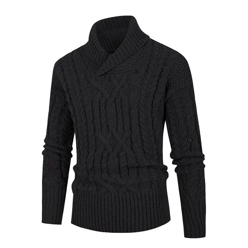 Men's Solid Color Cable Lapel Long Sleeve Sweater 78892804Z sold by Manly product image thumbnail 3