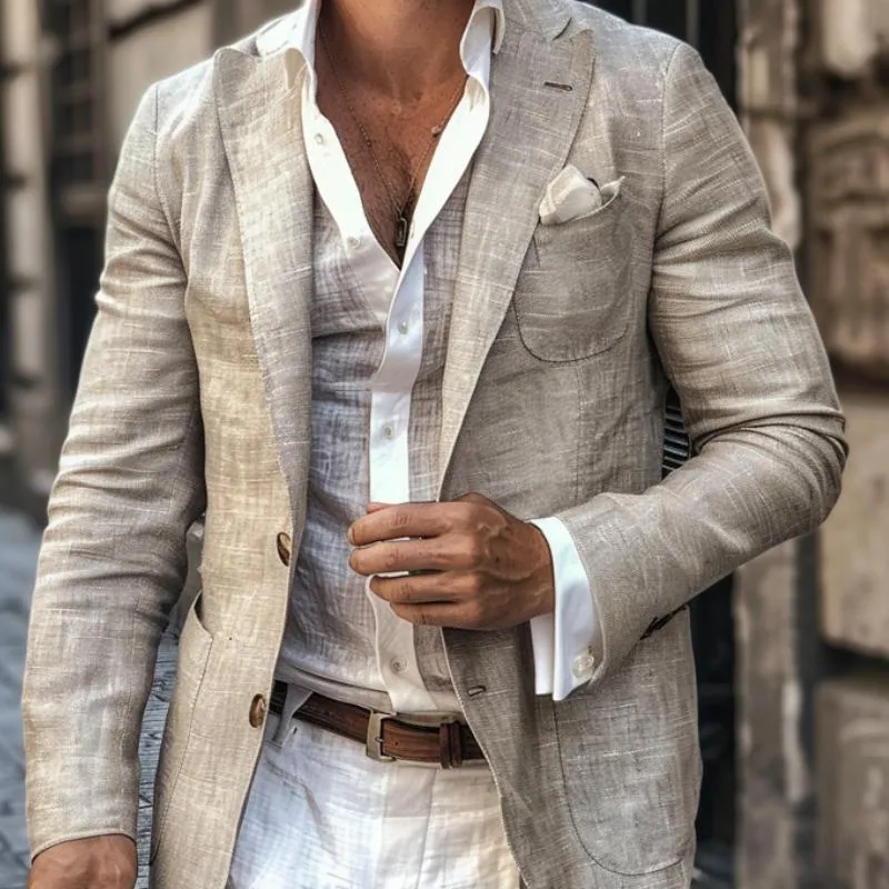 Men's Retro Lapel Collar Cotton Linen Patch Pocket Slim Fit Blazer 35683724M sold by Manly product image thumbnail 3