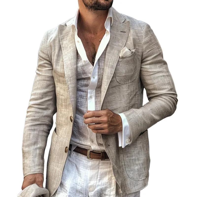 Men's Retro Lapel Collar Cotton Linen Patch Pocket Slim Fit Blazer 35683724M sold by Manly