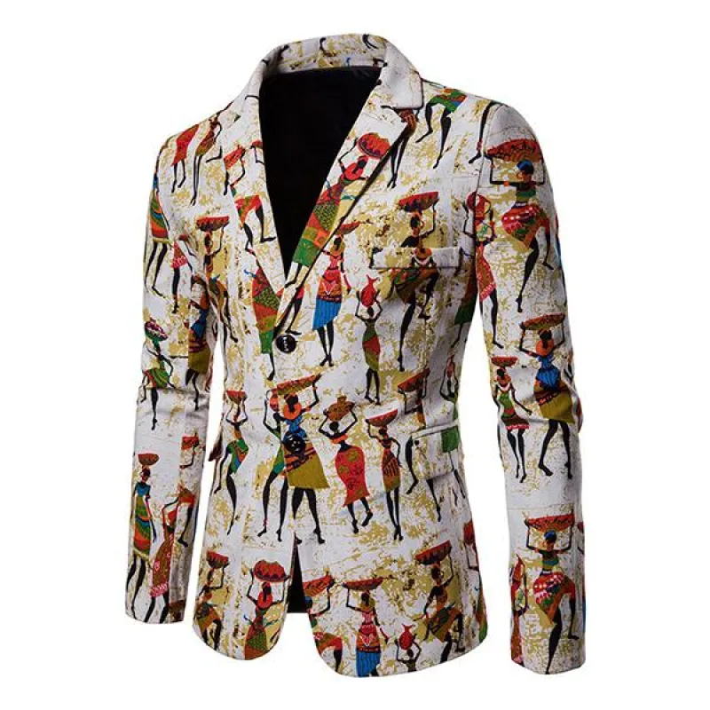 Men's Lapel Ethnic Print Long Sleeve Thin Blazer 77411361M sold by Manly