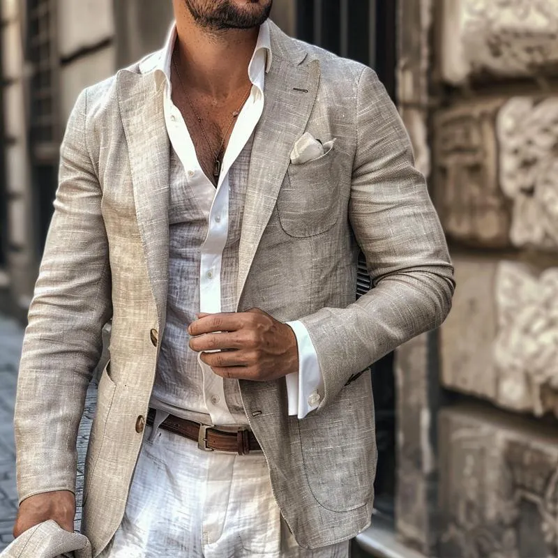 Men's Retro Lapel Collar Cotton Linen Patch Pocket Slim Fit Blazer 35683724M sold by Manly product image thumbnail 2