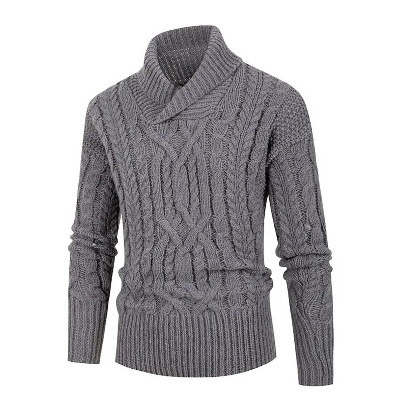 Men's Solid Color Cable Lapel Long Sleeve Sweater 78892804Z sold by Manly